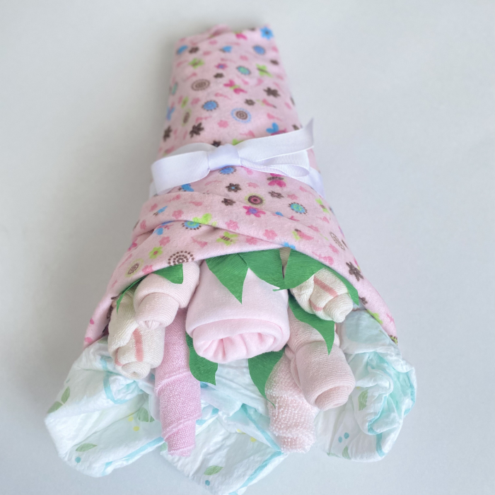 Buchet de flori din hăinuțe – cadou fetiță nou născut 9 piese [2]