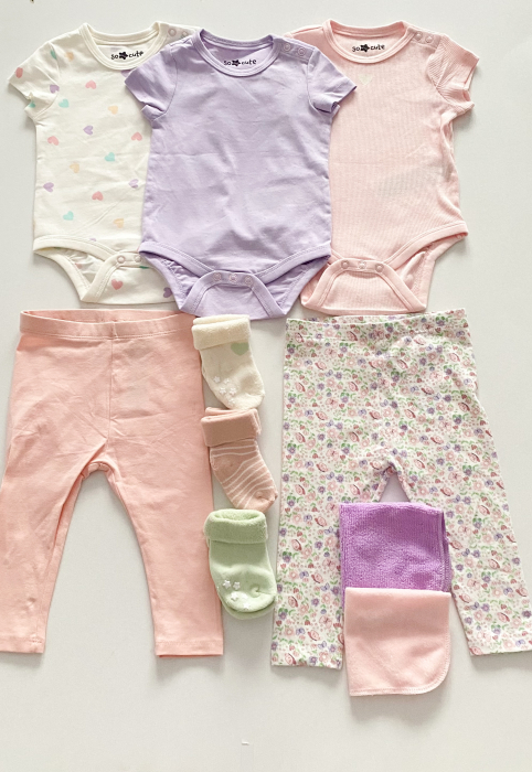 Cutie cadou bebeluși - 10piese - Roz și Mov - Cadou nou-născut fetiță [6]