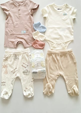 Zâmbete albastre – Cutie cadou pentru nou-născut băiat, 9 piese esențiale - Bumbac organic [4]