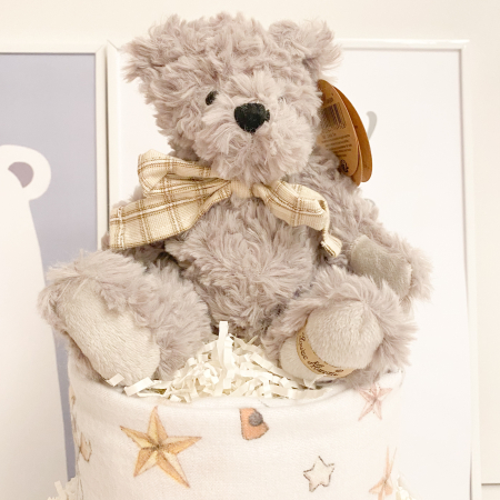 Tort din scutece Pampers cu museline și jucărie pufoasă – Tim cadou neutru pentru [1]