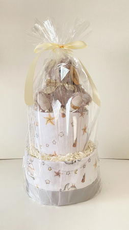 Tort din scutece Pampers cu museline și jucărie pufoasă – Tim cadou neutru pentru [2]