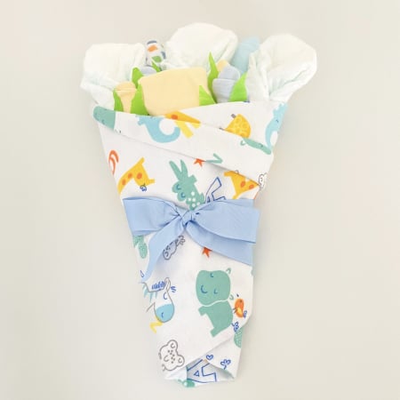 Buchet de flori din hăinuțe nou-născut băiețel 9 piese Safari