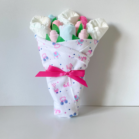 Buchet de flori din hăinuțe nou născut fetițe – 9 piese Unicorn