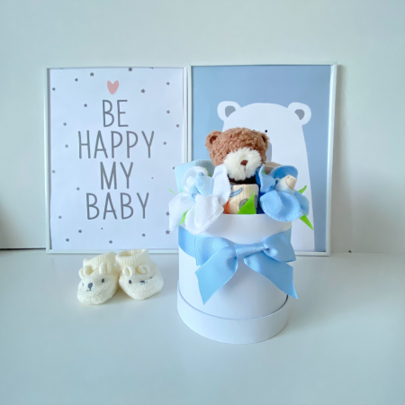Cutii cadou pentru bebeluși - Bun venit pe lume – Cutie cadou nou-născut băiețel, 10 piese adorabile