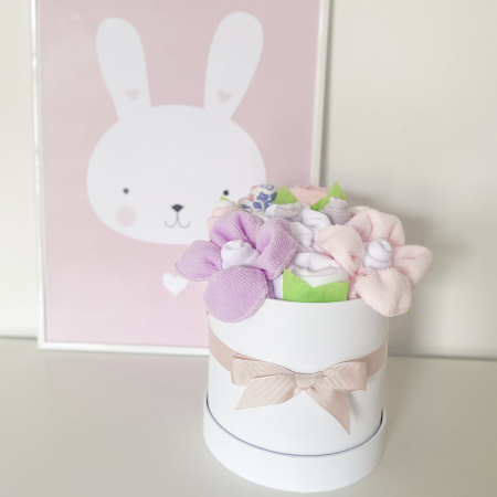 Cutii cadou pentru bebeluși - Cutie cadou bebeluși - 11 piese - Roz și Mov - Cadou nou-născut fetiță