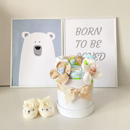 Cutii cadou pentru bebeluși - Set cadou nou-născut băiețel 12 piese – Colecția Pure Baby