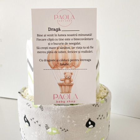 Tort de Scutece Mediu pe Două Nivele Neutru – Cadou Delicat pentru Bebeluș [3]