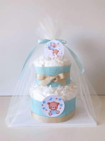 Tort din scutece Pampers cu 2 nivele  -Decor cu ursuleți [3]