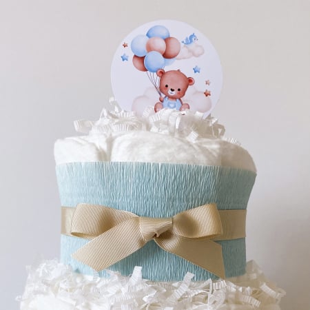 Torturi din scutece - Tort din scutece Pampers cu 2 nivele  -Decor cu ursuleți