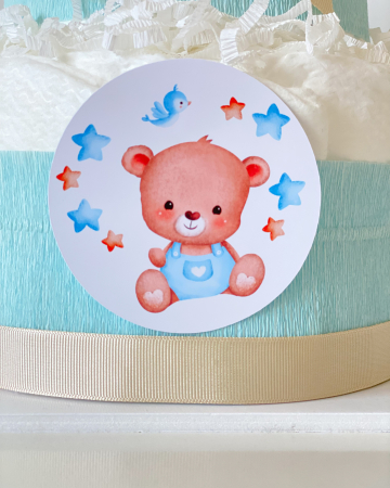 Tort din scutece Pampers cu 2 nivele  -Decor cu ursuleți [2]