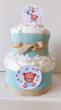 Tort din scutece Pampers cu 2 nivele  -Decor cu ursuleți [1]