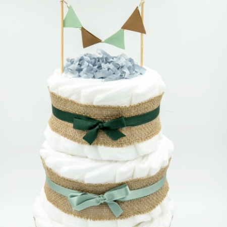 Torturi din scutece - Tort din scutece Pampers pe 3 nivele verde natural -Neutru