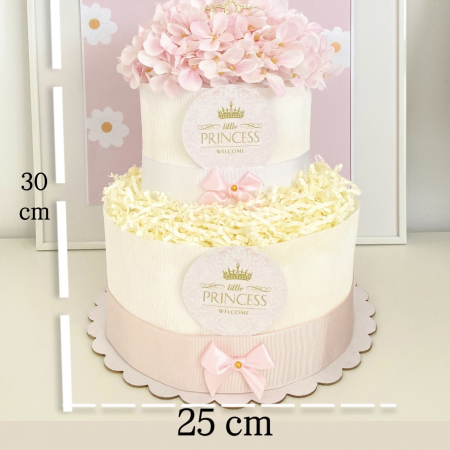 Tort Mediu de Scutece Pampers pe Două Nivele – Cadou Regal pentru Fetițe [6]
