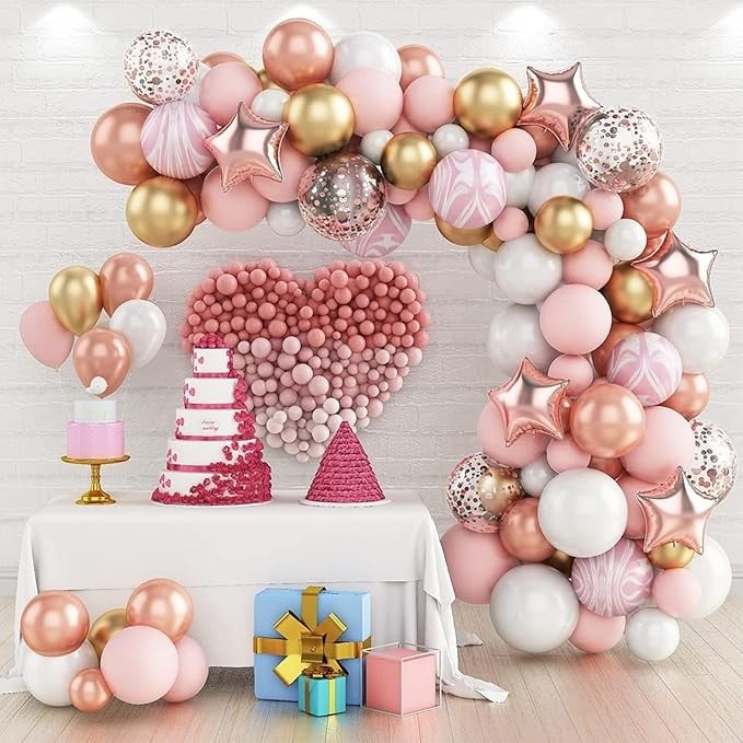 Baloane decorative Arcada LOVE, decorativa, set mix din 82 baloane Latex, Rose Gold [1]