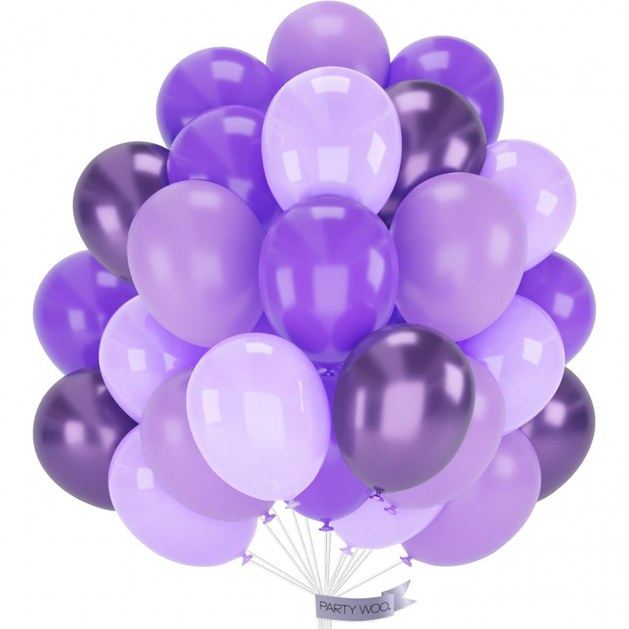 Set 10 Baloane din Latex Chrome, 23 cm, Diferite Nuante Mov, 2.2 g [5]