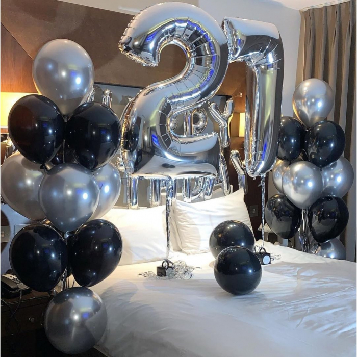 Set 10 Baloane din Latex Chrome, 23 cm, Negru Argintiu, 2.2 g [5]