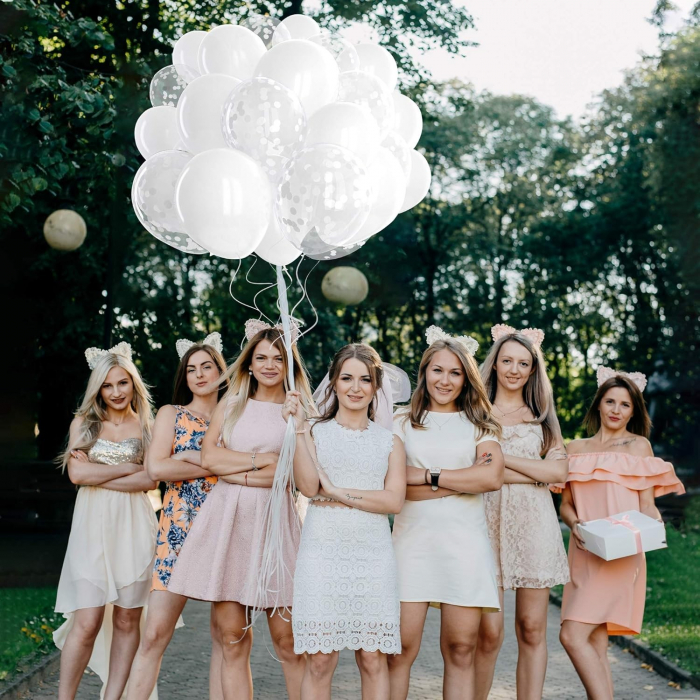 Set 10 Baloane din Latex, 30 cm, 5x Alb, 5x Transparent Confetti, 2.8 g [2]