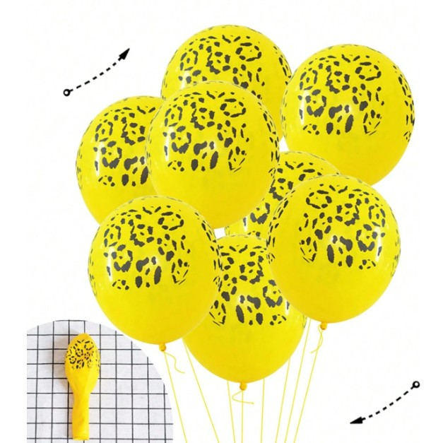 Set 10 Baloane din Latex, Model Party Animal Print, 3x Portocaliu, 3x Galben, 4x Alb, 23 cm, 1.4g [4]