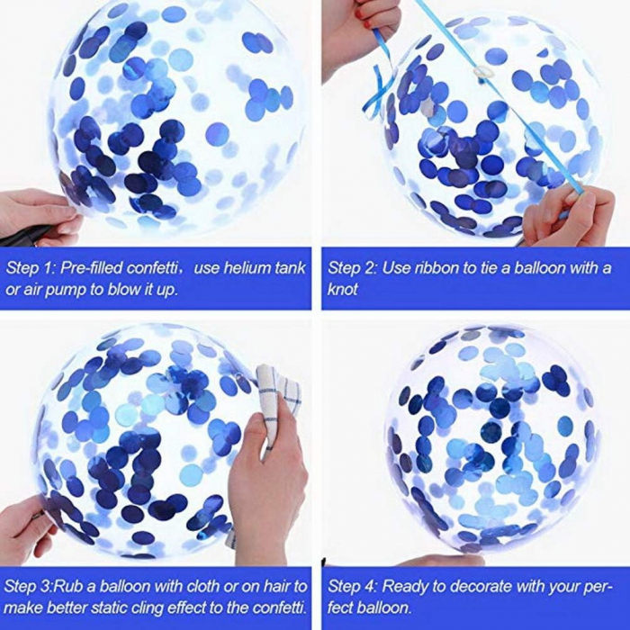 Set 10 Baloane din Latex, Model Party Confetti, 5 x Confetti, 5 x Albastru, 25 cm, 2.2g [6]