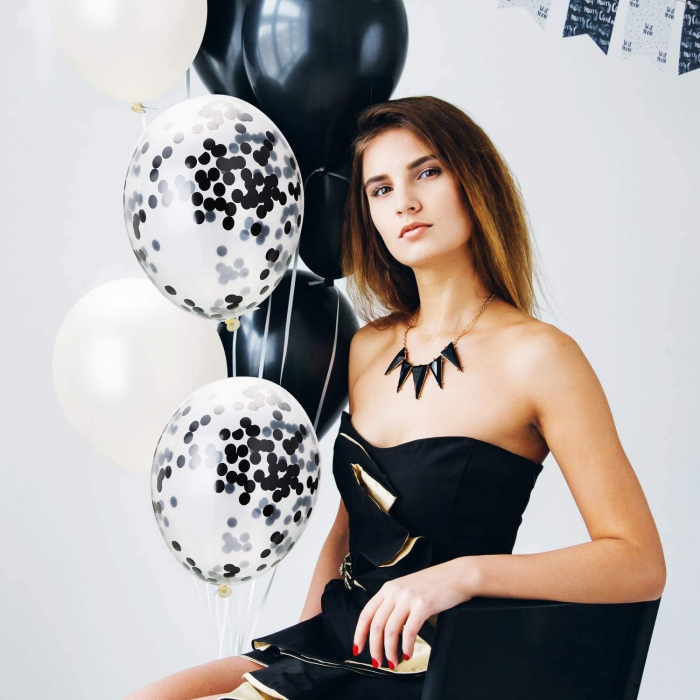 Set 10 Baloane din Latex, Model Party Confetti, 5 x Confetti, 5 x Negru, 25 cm, 2.2g [3]