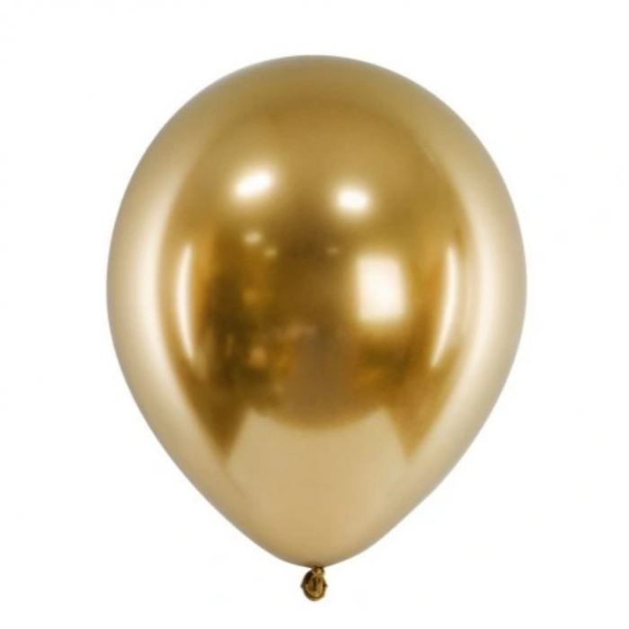 Set 10 Baloane din Latex Chrome, 13 cm, Gold, 1 g [4]