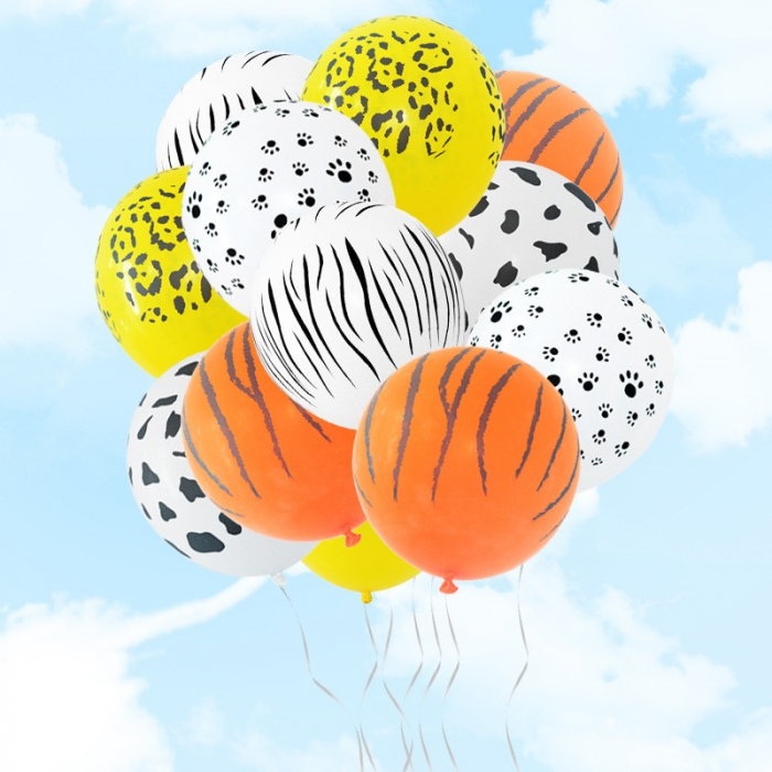 Set 10 Baloane din Latex, Model Party Animal Print, 3x Portocaliu, 3x Galben, 4x Alb, 23 cm, 1.4g [8]