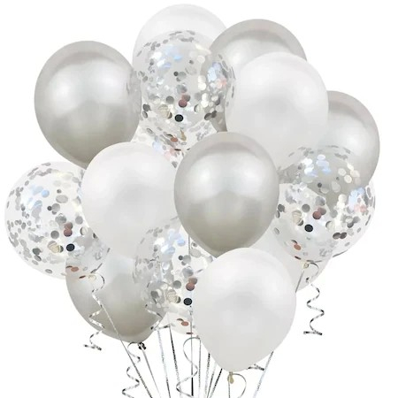 Set 15 baloane pentru petrecere, alb/argintiu, 30 cm [3]