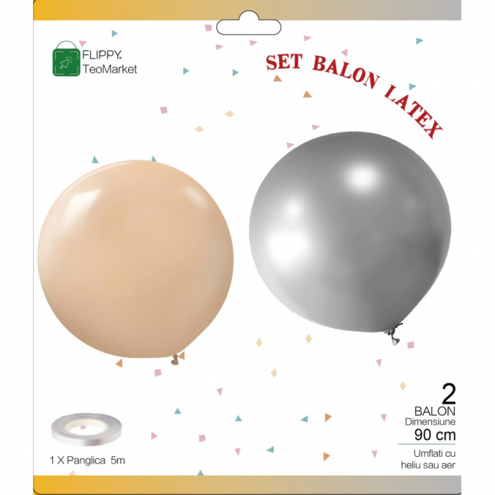 Set 2 Baloane din Latex, Model Party Jumbo, 90 cm, Auriu Argintiu, 35 g [4]