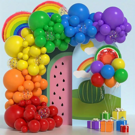 Seturi si Arcade Baloane - Arcada Set MIX din 107 baloane, Model Curcubeu, Rainbow, Multicolor
