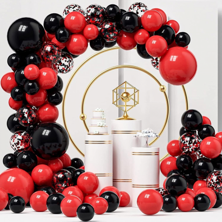 Seturi si Arcade Baloane - Baloane decorative pentru Arcada, Set din 124 baloane, din latex, baloane cu confetii, Negru Rosu