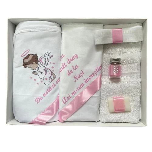 Trusouri botez - Trusou de botez, 6 piese Ingeras imprimat, roz