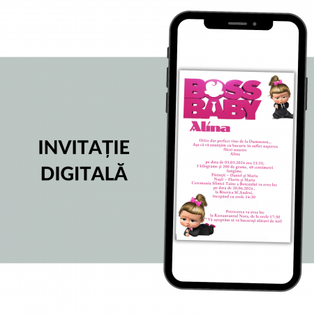 Invitatii botez digitale - Invitatie Botez Digitala: Girl Boss