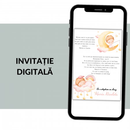 Invitatii botez digitale - Invitatie Botez Digitala: Pink Dream