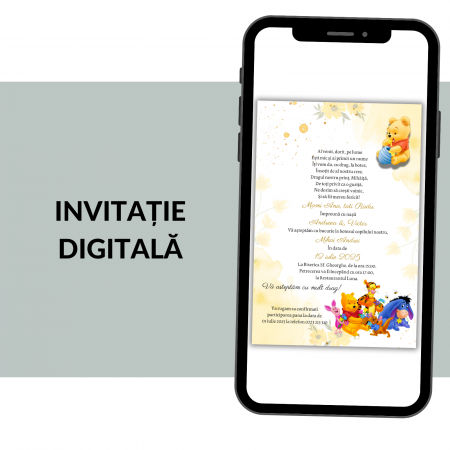 Invitatii botez digitale - Invitatie Botez Digitala: Winnie The Pooh