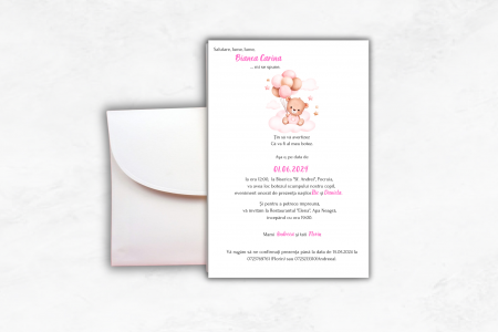 Invitatii de botez - Invitatie Botez: Pink Bear