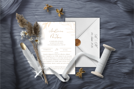 Invitatii de nunta - Invitație de nuntă ivory & gold floral