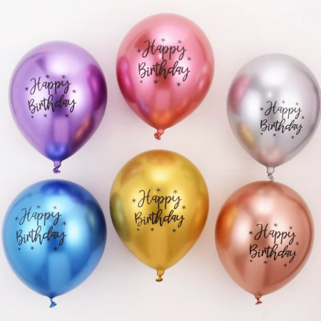 Baloane Latex - Baloane din Latex Metal Cromat, set din 10 Baloane, Cu Decoratiuni Printate HAPPY BIRTHDAY, Pentru Petrecere Auriu Argintiu Albastru Rosu Mov, Set Multicolor