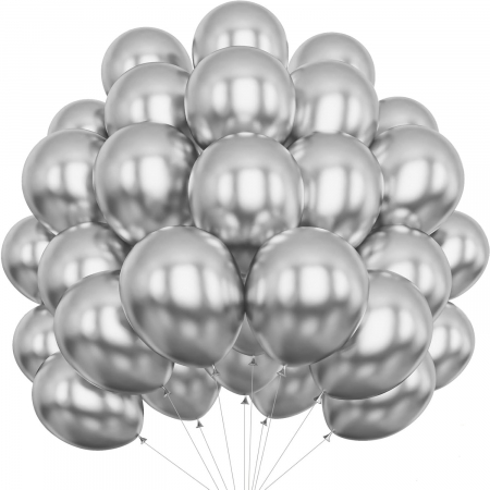 Set 10 Baloane din Latex Chrome, 13 cm, Silver, 1 g [1]