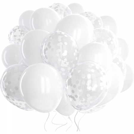 Set 10 Baloane din Latex, 30 cm, 5x Alb, 5x Transparent Confetti, 2.8 g [3]