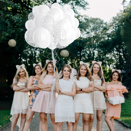 Set 10 Baloane din Latex, 30 cm, 5x Alb, 5x Transparent Confetti, 2.8 g [1]