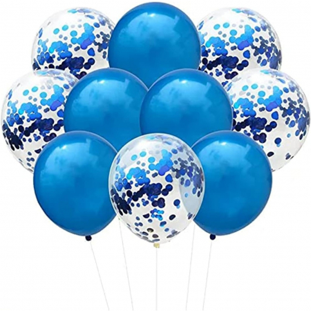 Set 10 Baloane din Latex, Model Party Confetti, 5 x Confetti, 5 x Albastru, 25 cm, 2.2g [2]