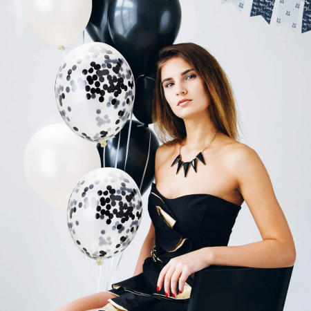 Set 10 Baloane din Latex, Model Party Confetti, 5 x Confetti, 5 x Negru, 25 cm, 2.2g [2]