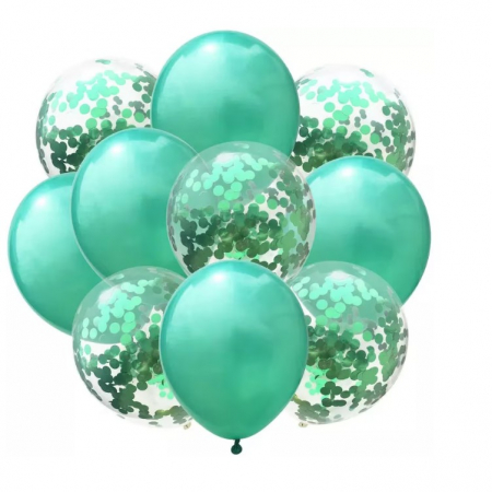 Set 10 Baloane din Latex, Model Party Confetti, 5 x Confetti, 5 x Turcoaz, 25 cm, 2.2g [5]