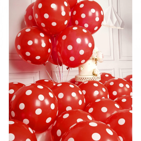 Set 10 Baloane din Latex, Model Party cu Buline, 30 cm, Alb si Rosu, 2.8 g [4]
