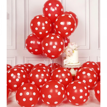 Set 10 Baloane din Latex, Model Party cu Buline, 30 cm, Alb si Rosu, 2.8 g [6]