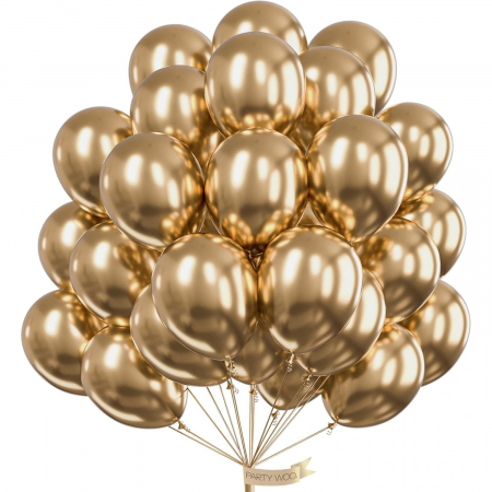 Set 10 Baloane din Latex Chrome, 13 cm, Gold, 1 g [2]
