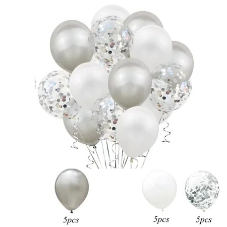 Set 15 baloane pentru petrecere, alb/argintiu, 30 cm [1]