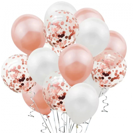 Baloane Latex - Set 15 baloane pentru petrecere, rose gold/ alb, 30 cm