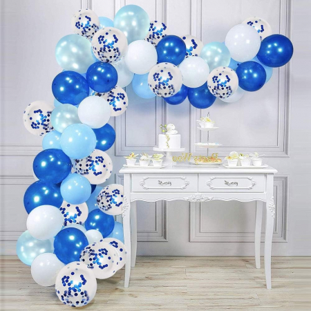Set 16 Baloane din Latex Metalizate, 30 cm, Alb, Albastru, Albastru Chrome, Transparent Confetti 2.8 g [4]