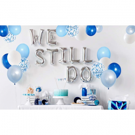 Set 16 Baloane din Latex Metalizate, 30 cm, Alb, Albastru, Albastru Chrome, Transparent Confetti 2.8 g [5]